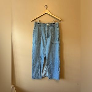 Zara Woman Denim Skirt Midi SZ S Button Pocket Cotton Premium